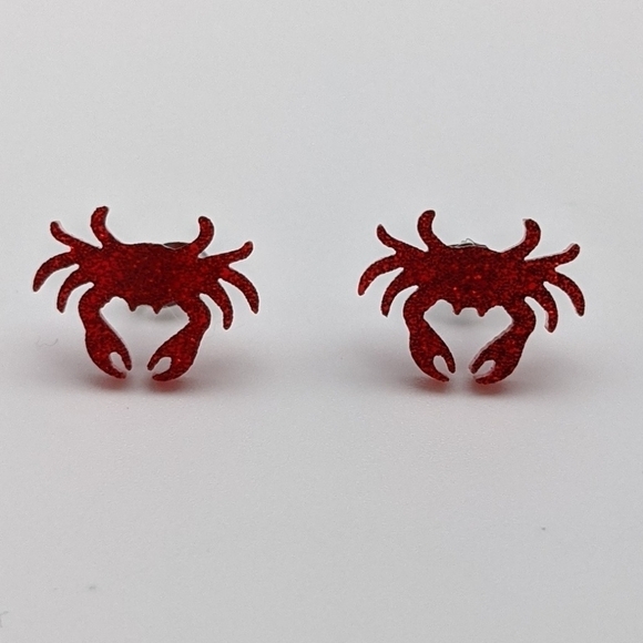 Crab red glitter acrylic stud earrings - Picture 5 of 7